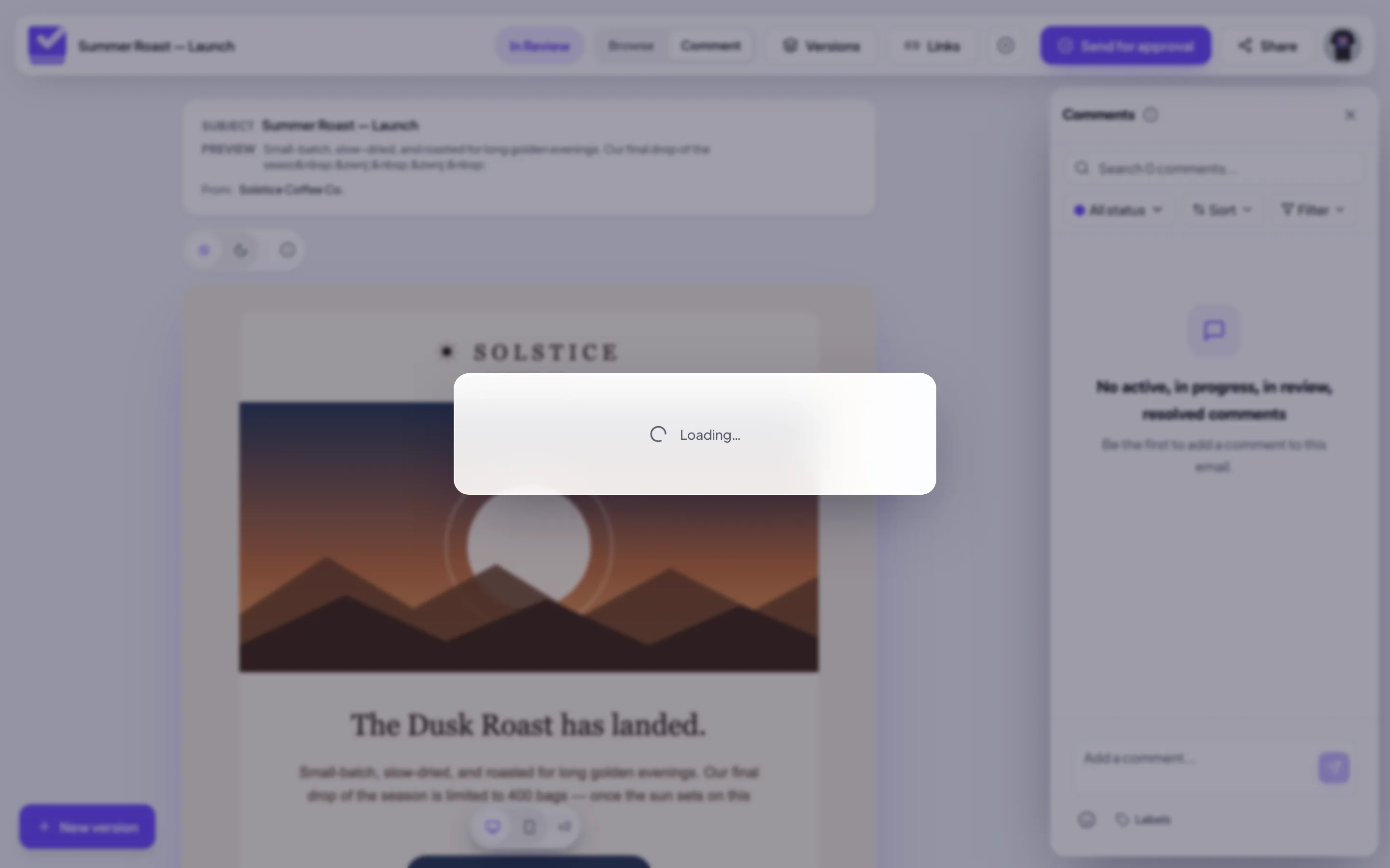 The send-for-approval dialog with reviewers and message