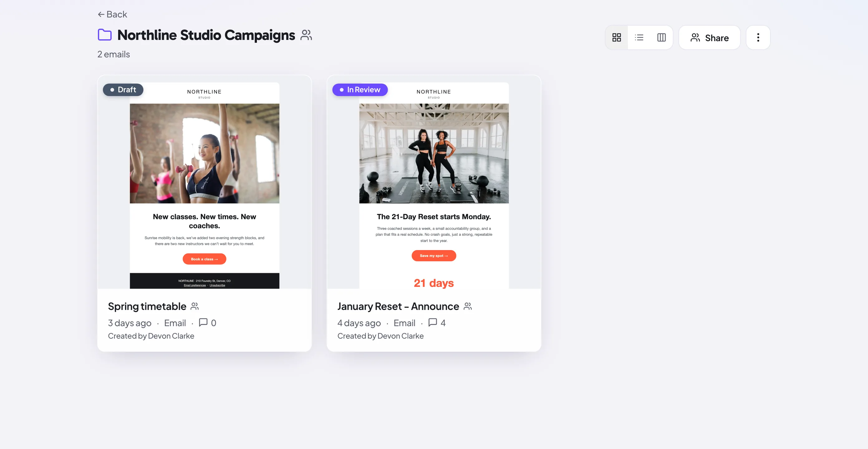 A shared campaign folder across the team