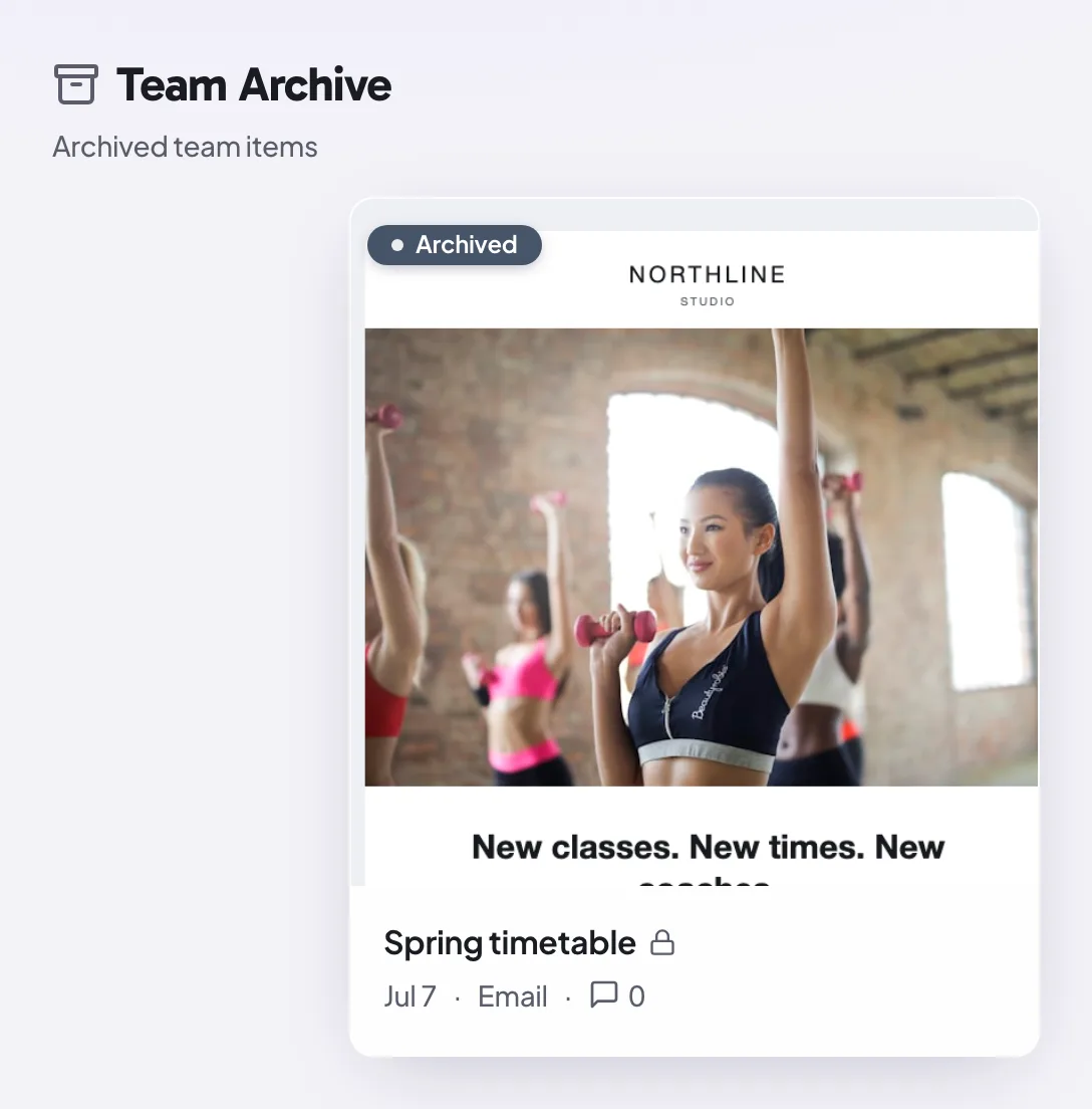 The Archive view in the Proofel dashboard listing archived emails