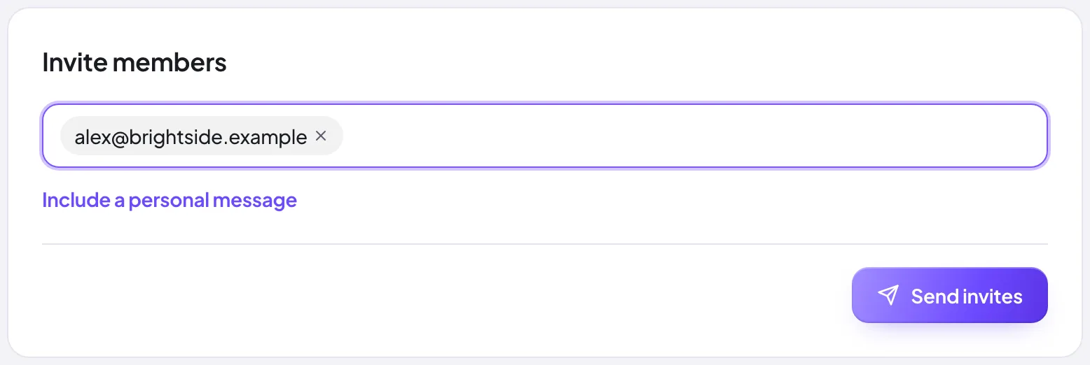 Inviting a teammate by email from the Team page, with the seats in use shown