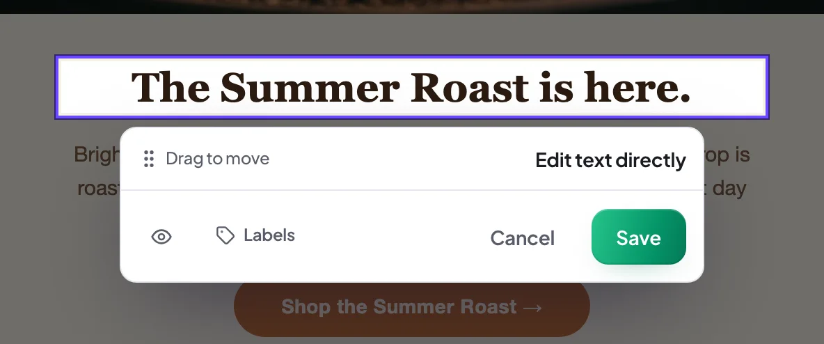 Editing a line of email copy with the inline suggestion modal open over the email