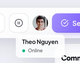 Active viewer avatars in the canvas header, with a hovered viewer showing their name and online status