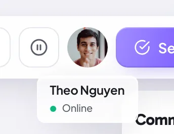 Active viewer avatars in the canvas header, with a hovered viewer showing their name and online status