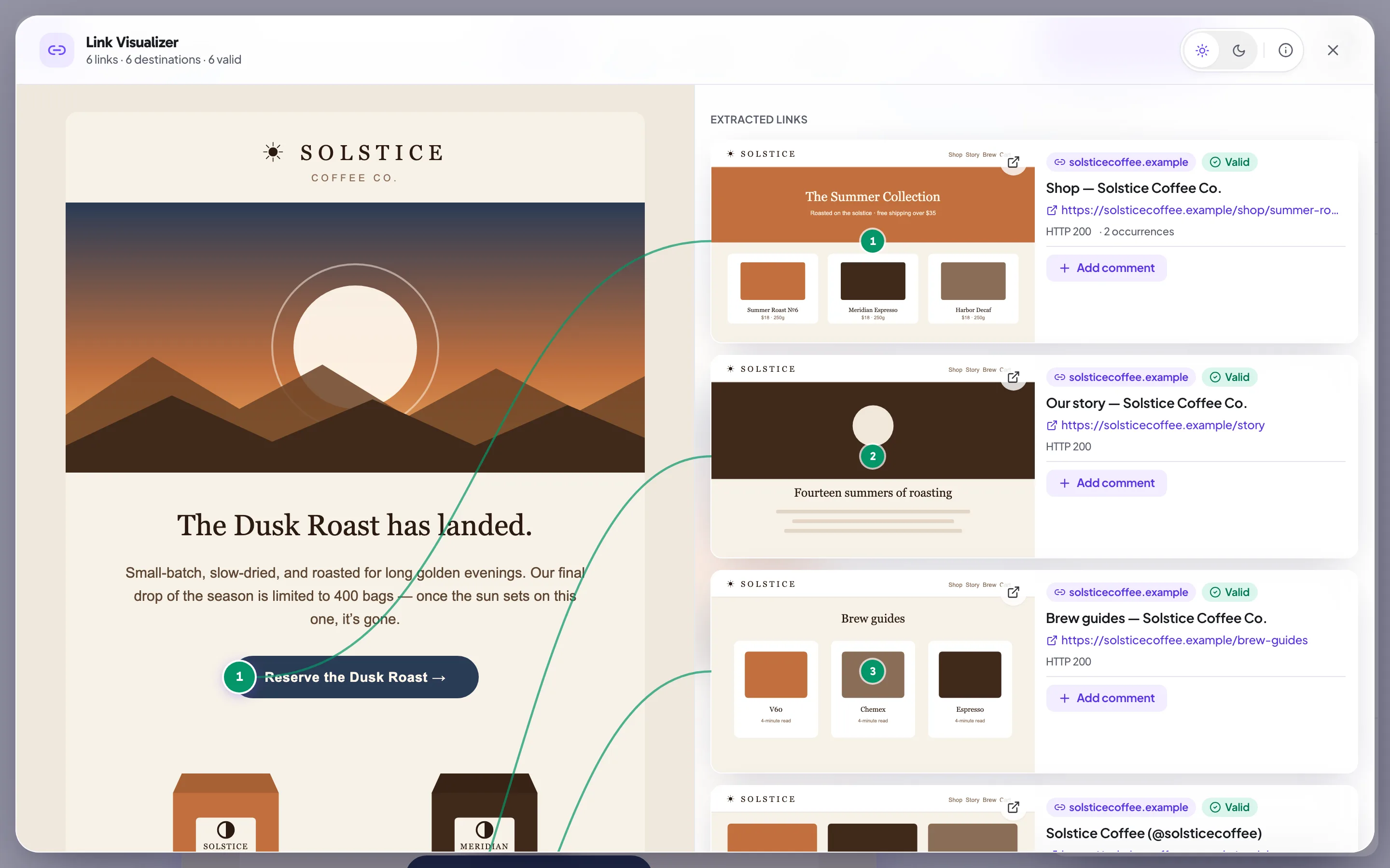 The Link Visualizer mapping each email link to a screenshot of its destination